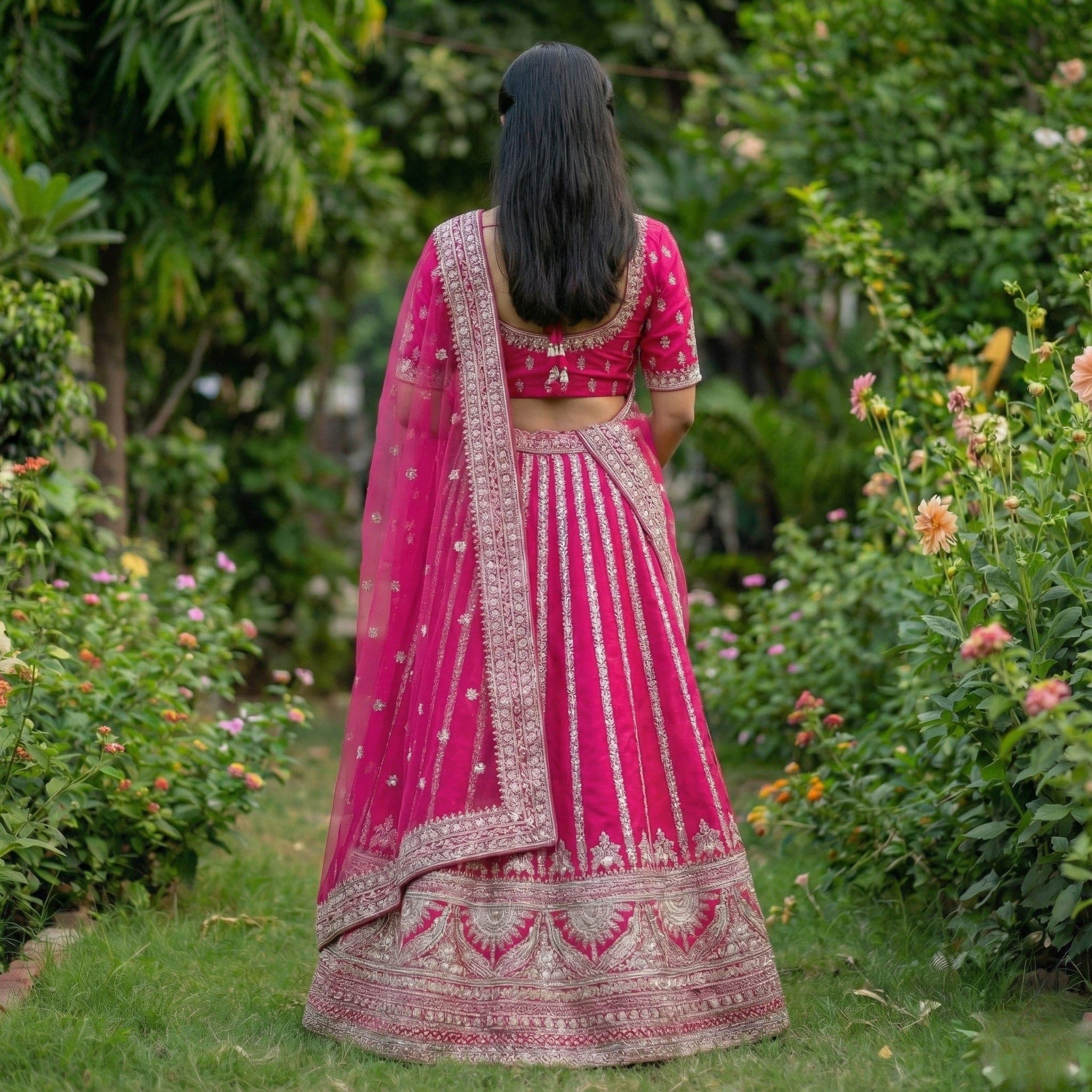 Pink Silver Embroidered Festive Lehenga view 2