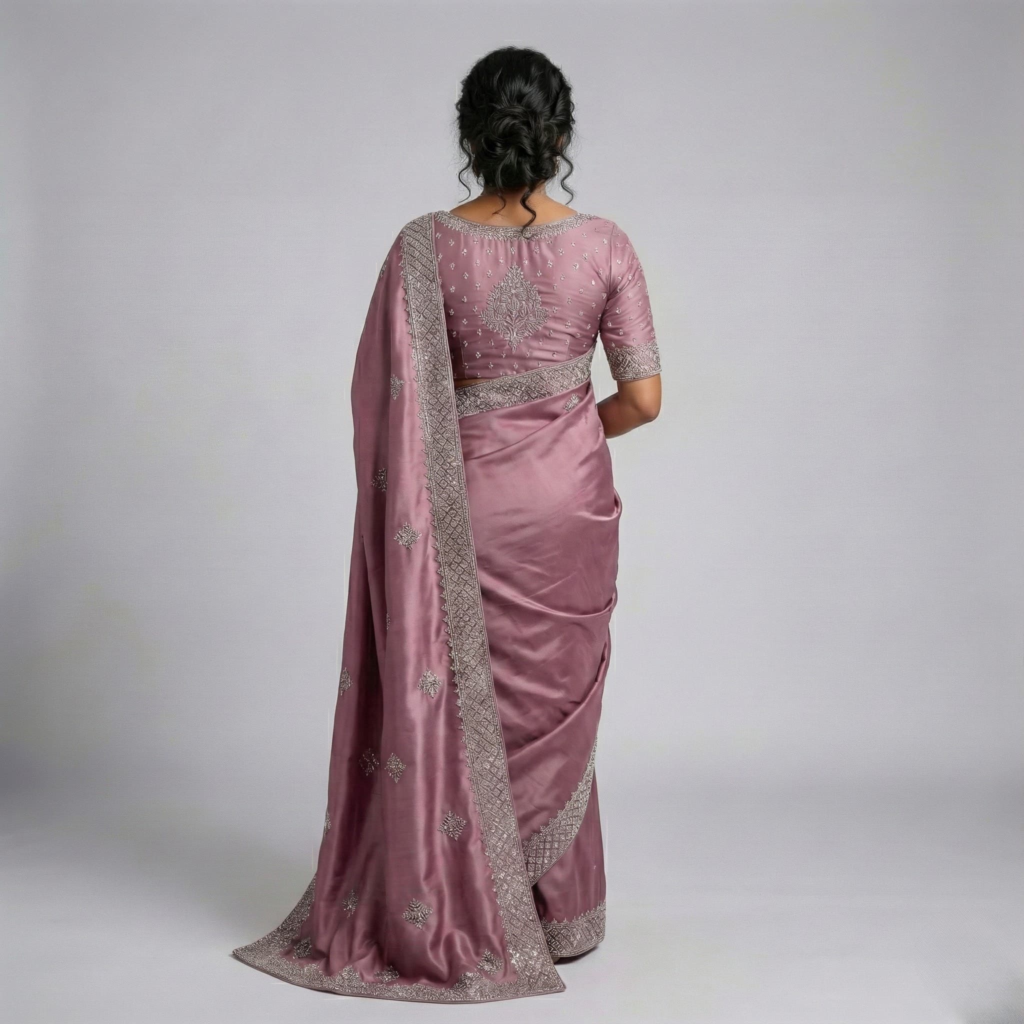 Lavender Silver Embroidered Elegant Saree view 3
