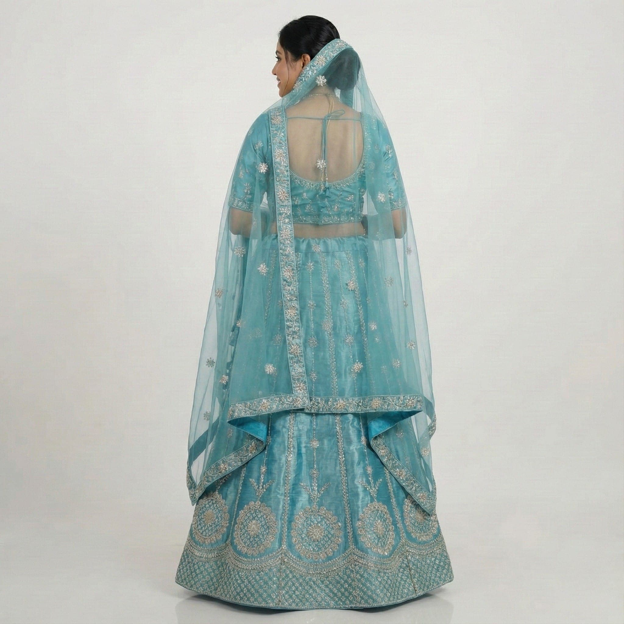 Sky Blue Embroidered Bridal Party Lehenga Choli view 2