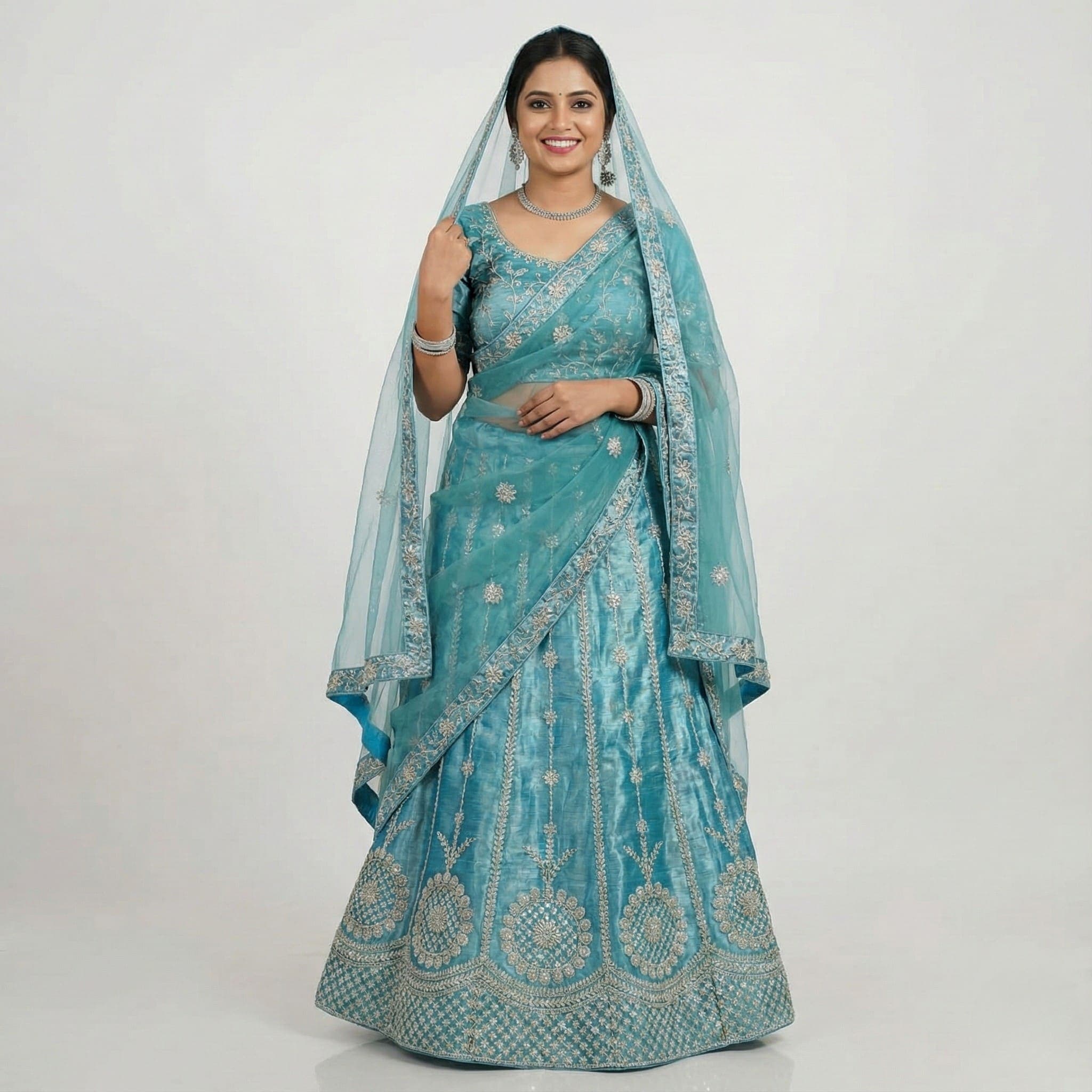 Sky Blue Embroidered Bridal Party Lehenga Choli view 3